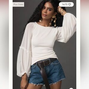 NWT ANTHROPOLOGIE BALLOON-SLEEVE SMOCKED TOP in Dark Green size Medium